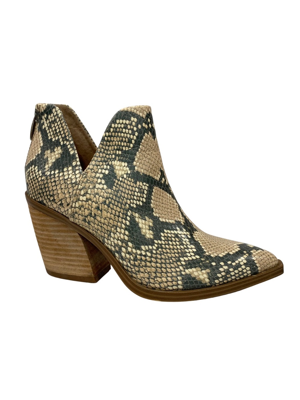 Steve Madden Camryn Tan Snakeskin Booties Pointed Toe Block Heel Ankle Boots 6.5